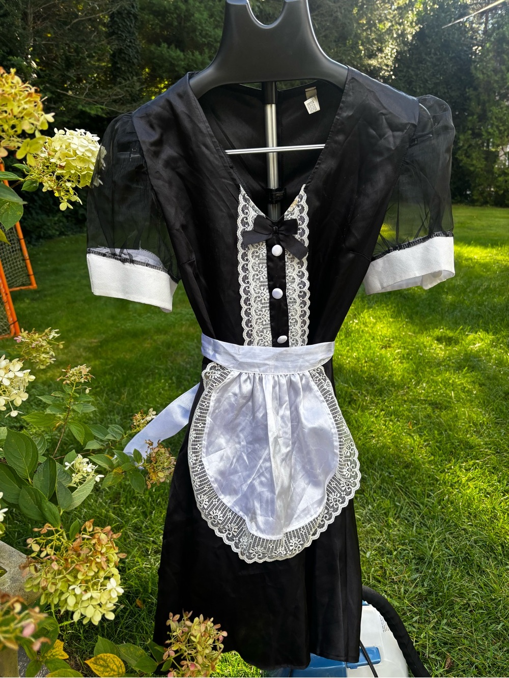 Black Lace-Trim Mini Dress with White Apron